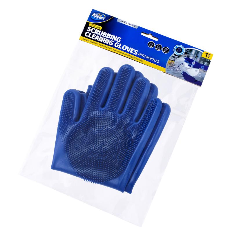 Blue Silicone Scrubbing Brush Cleaning Gloves - 32cm