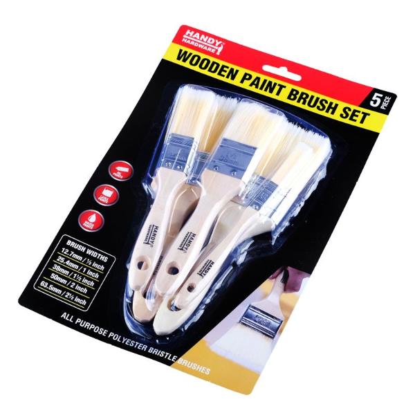 Premium Paint Brush Set 5pc Includes 12mm, 25mm, 38mm, 50mm & 63mm