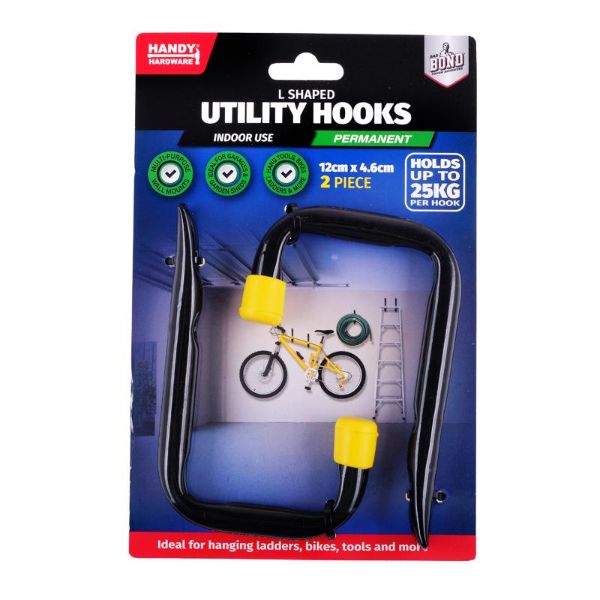 2 Pack L Shaped Utility Hooks - 12cm x 4.6cm