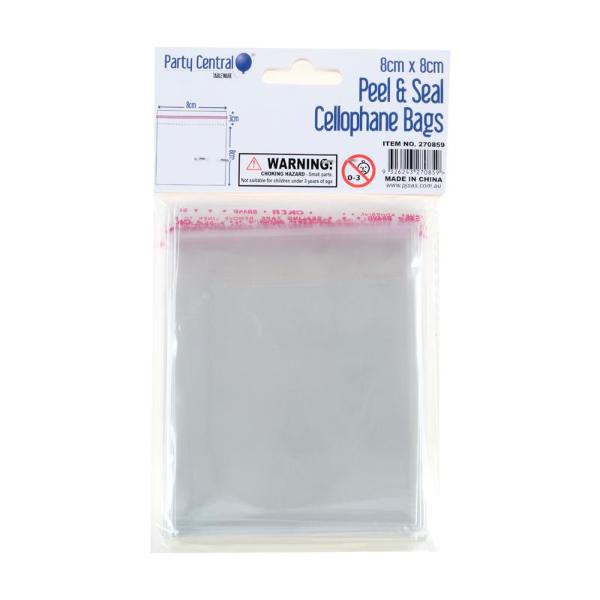 100 Pack Premium Peel & Seal Cellophane Bags - 8cm x 8cm