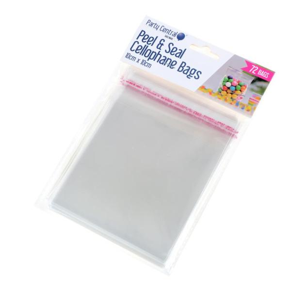 72 Pack Premium Peel & Seal Cellophane Bags - 10cm x 10cm