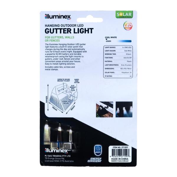 Illuminex Black Outdoor Solar Gutter Light - 10.5cm x 9cm x 9cm