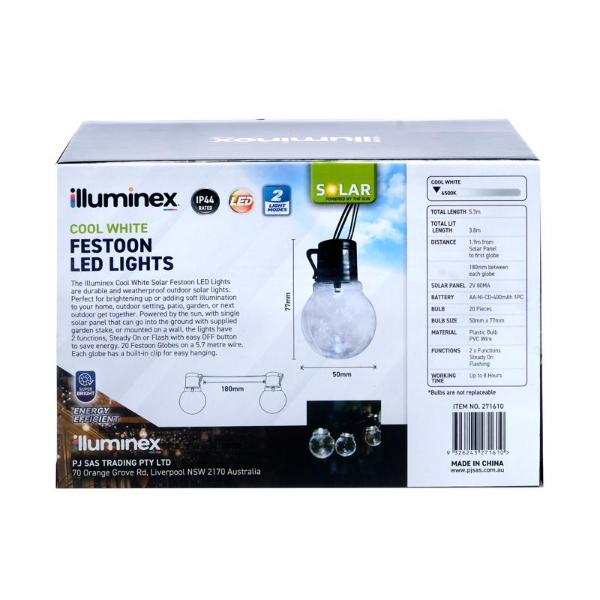 20 Pack Illuminex Cool White Solar Festoon 2 Functions Led Lights