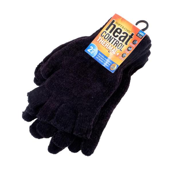 2 Pack Women Black Thermal Heat Control Fingerless Gloves