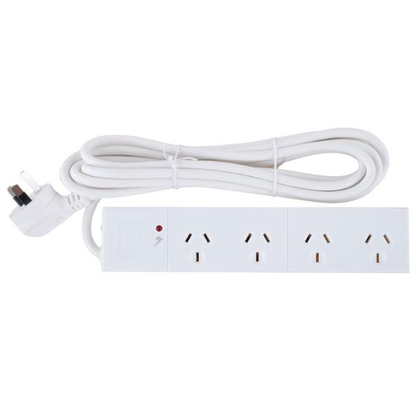 White 240V 10A Max Load 240W With Surge Protection Power Board - 3m