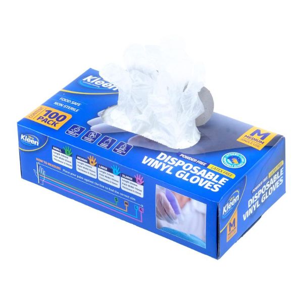 100 Pack Medium Vinyl Disposable Gloves