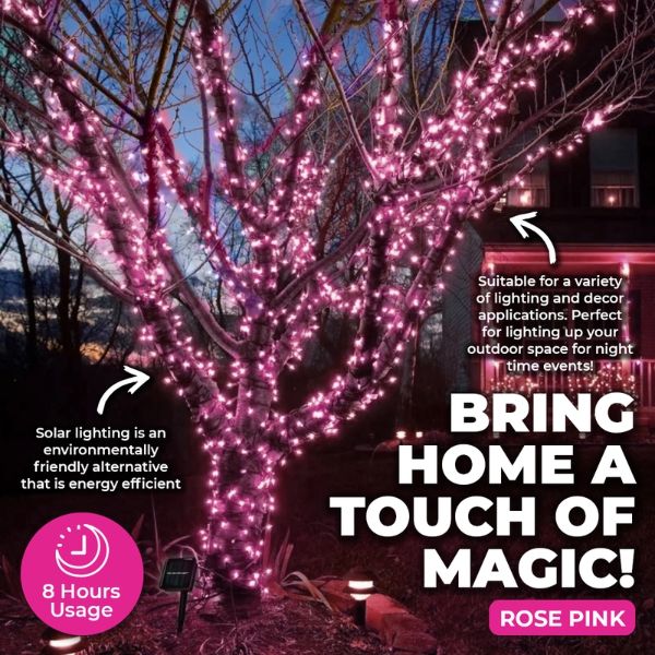 Pink Led Solar Weather Resistant Fairy Lights - 19.5m