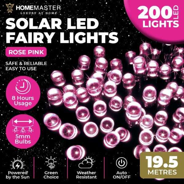 Pink Led Solar Weather Resistant Fairy Lights - 19.5m