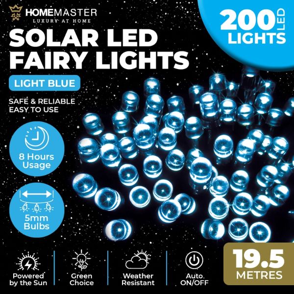 Blue Led Solar Weather Resistant Fairy Lights - 19.5m