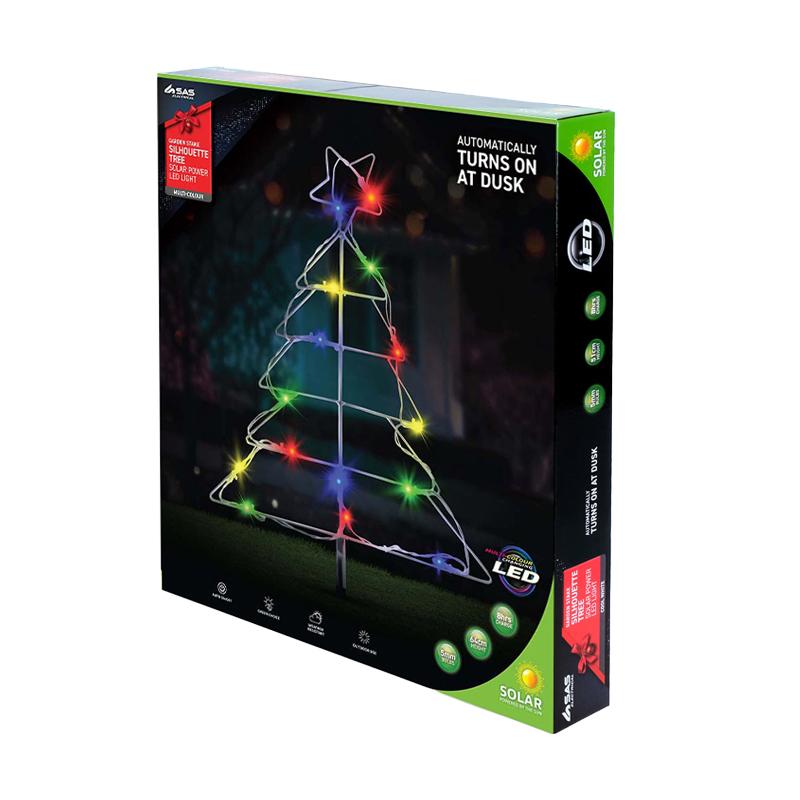 Multicolour Solar Light Led Silhouette Christmas Tree Stakes - 43cm x 51cm x 190cm