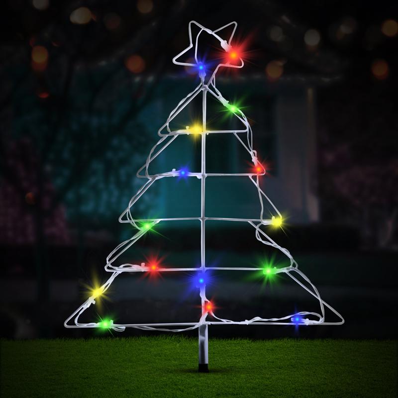 Multicolour Solar Light Led Silhouette Christmas Tree Stakes - 43cm x 51cm x 190cm