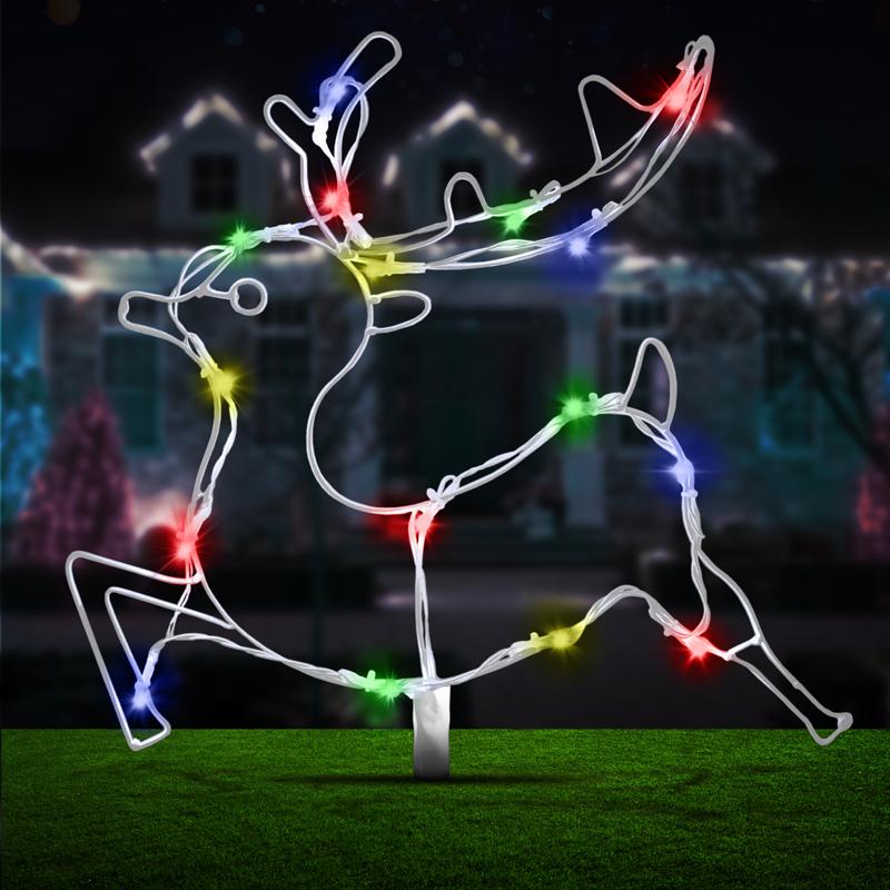 Multicolour Solar Light Led Reindeer Stakes - 47cm x 39cm x 190cm