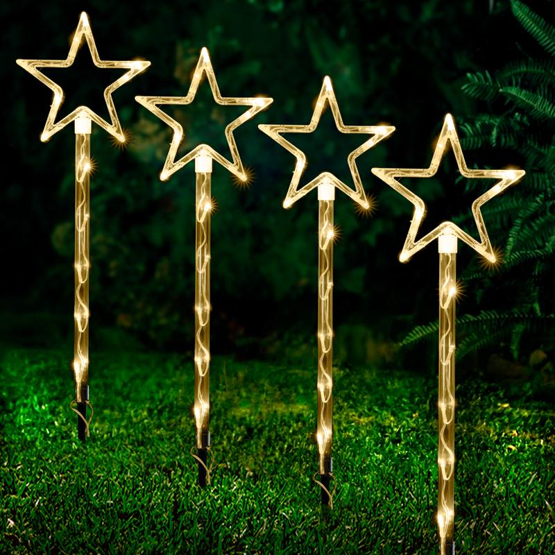 4 Pack Warm White Solar Light Star Stakes - 19cm x 19cm x 60cm