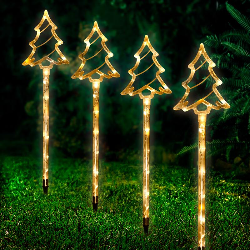 4 Pack Warm White Solar Light Christmas Trees Stakes - 19cm x 16cm x 70cm