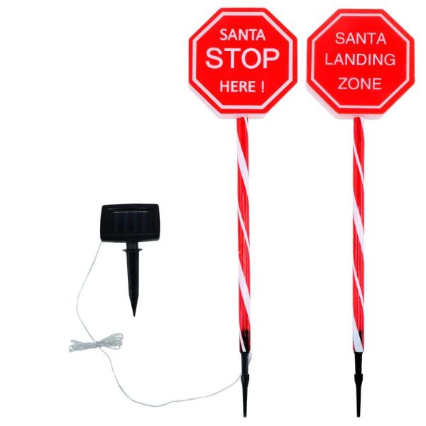 2 Function Warm White Led Double Sided Santa Sign Solar Light Stake - 18cm x 70cm
