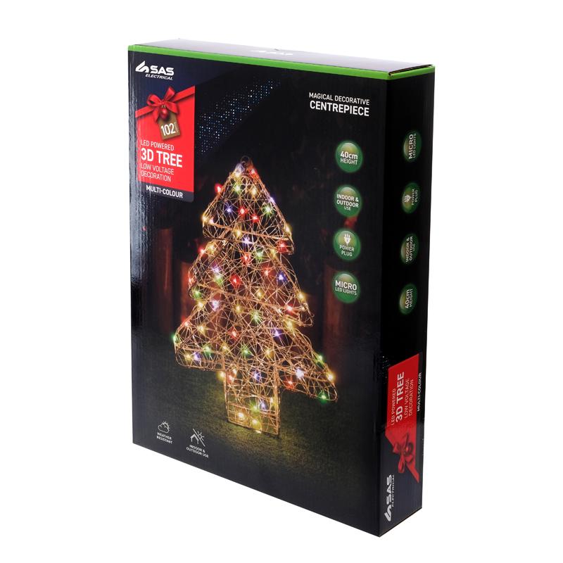 Multicolour Light Up Low Voltage Led 3D Decorative Christmas Tree - 28cm x 6cm x 40cm