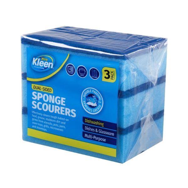 3 Pack Sponge With Top Scourer - 12.5cm x 8.3cm x 3.5cm