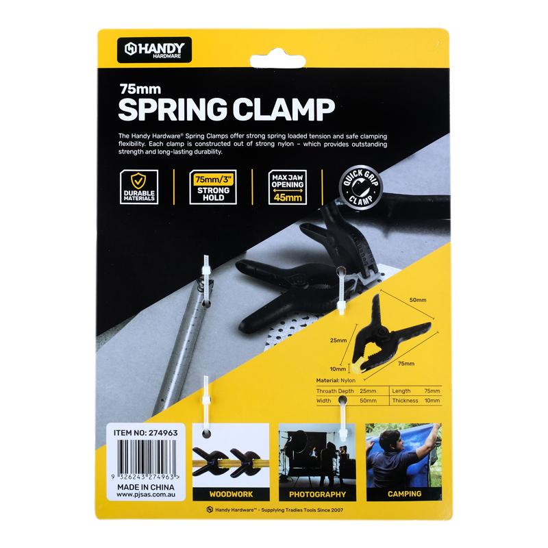 4 Pack Small Black & Yellow Clamp Spring With Soft Grip Handle - 7.5cm