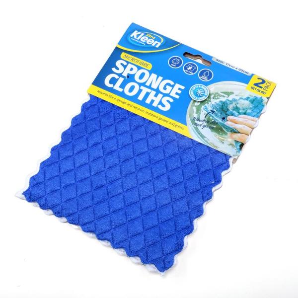 2 Pack Kleen Microfibre Sponge Cloths - 17cm x 20cm