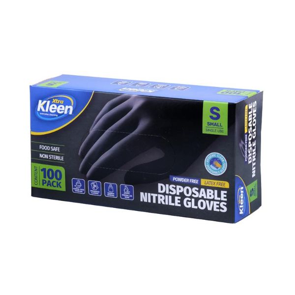 100 Pack Black Small Powder Free Disposable Gloves