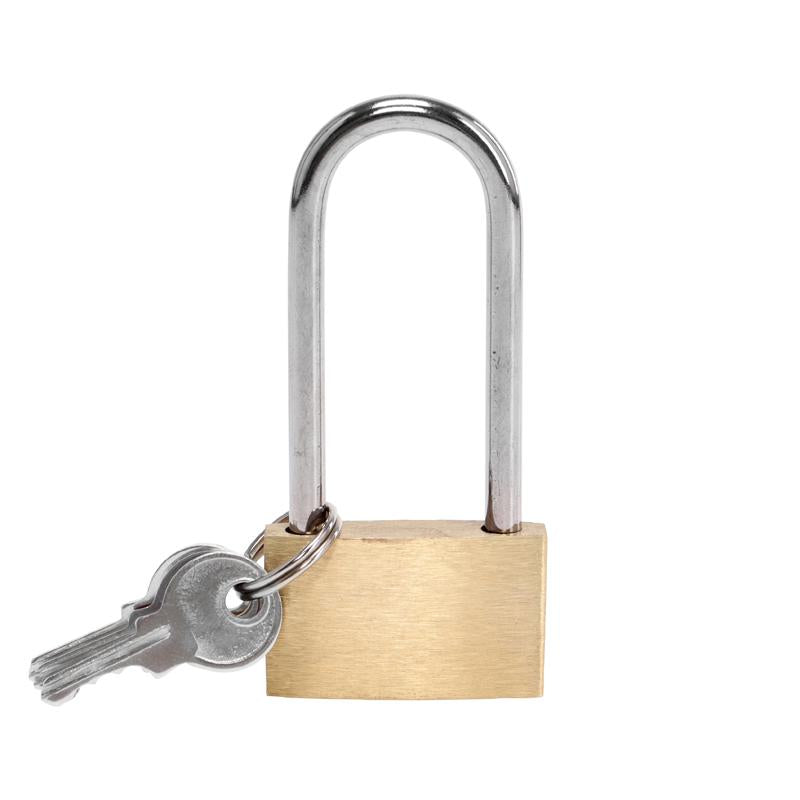 Solid Brass Long Shackle Padlock With 3 Keys - 2.5cm