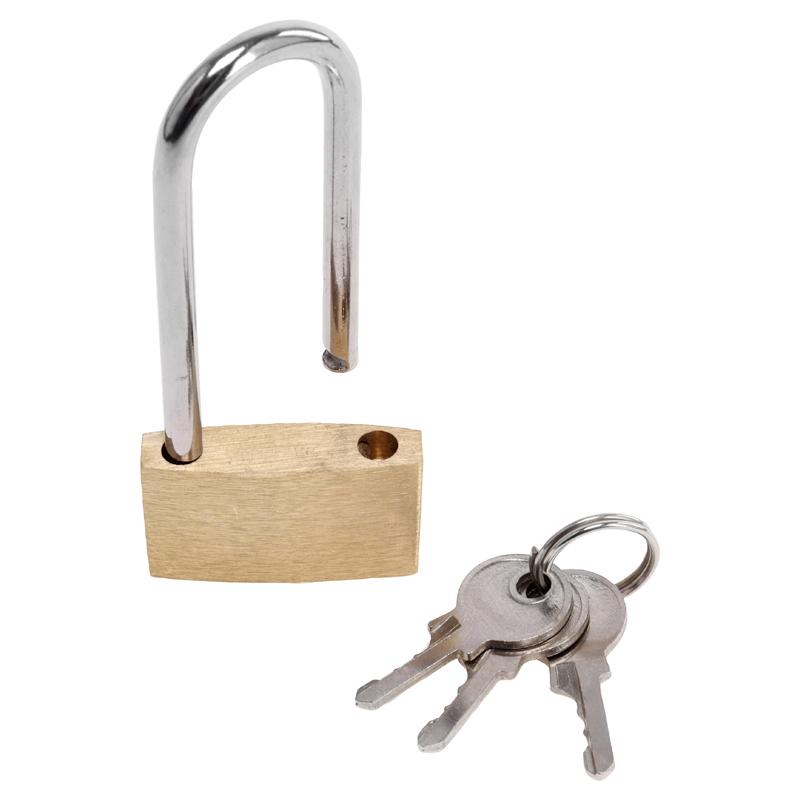 Solid Brass Long Shackle Padlock With 3 Keys - 3cm