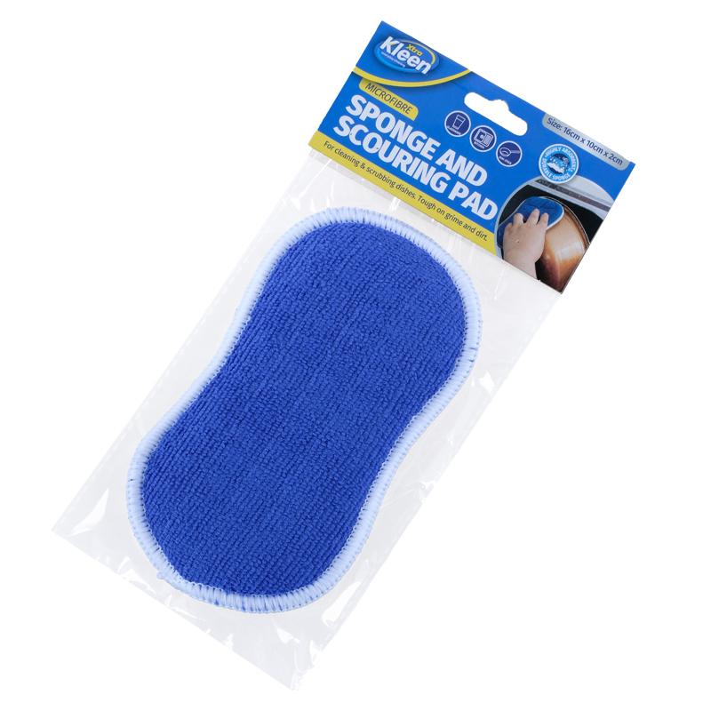 Blue Dual Sided Non Scratch Microfibre Sponge & Scouring Pad - 16cm x 10cm x 2cm
