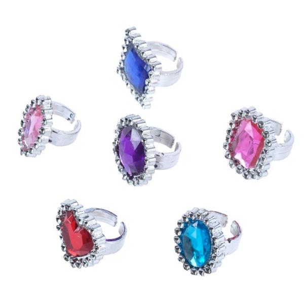 6 Pack Assorted Jewel Rings