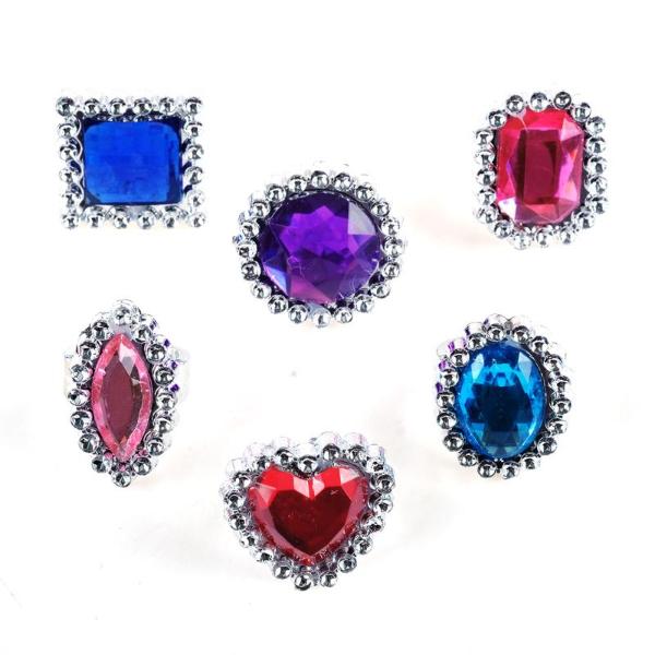 6 Pack Assorted Jewel Rings