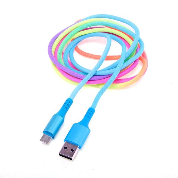 Rainbow Charge & Sync USB A To Type C Polyester Cable - 200cm