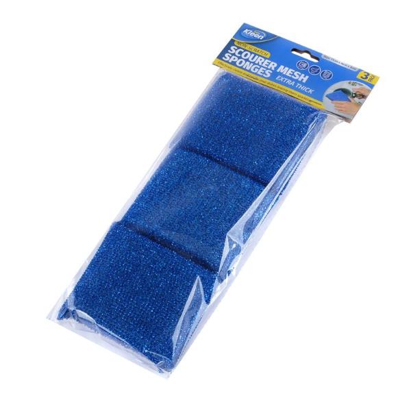 3 Pack Blue Mesh Sponge Scourer - 11cm x 8cm x 3cm