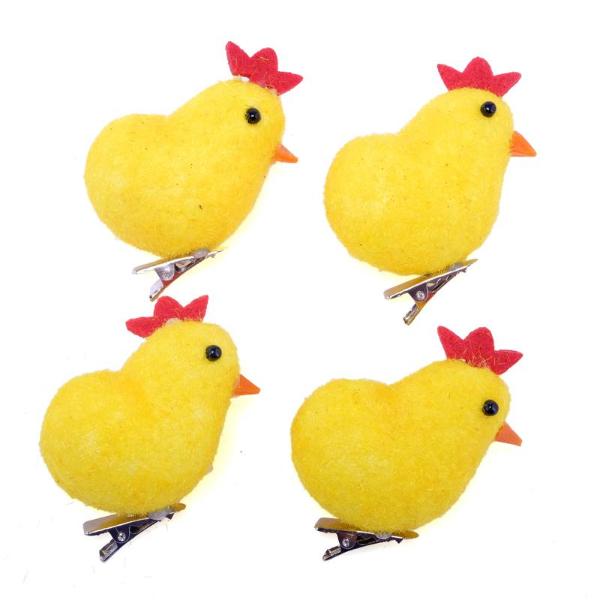 4 Pack Polystyrene Fabric Chickens With Clip - 5cm x 3.5cm