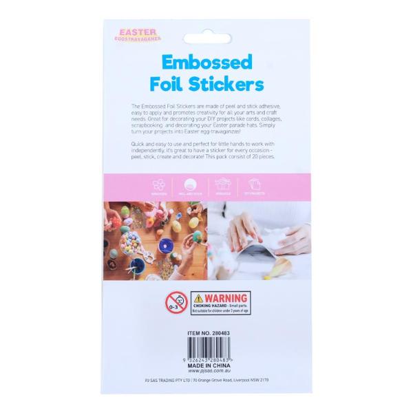 20 Pack Easter Embossed Foil Stickers - 14cm x 25cm
