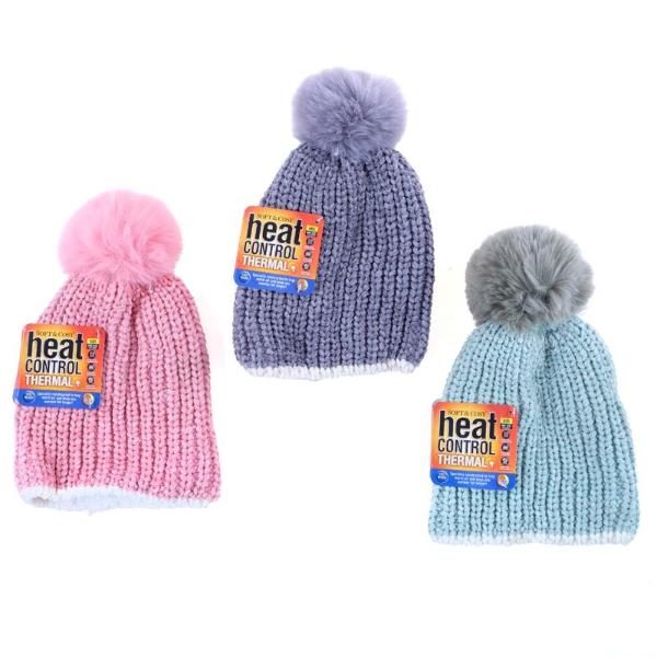 Lined Pom Pom Thermal Heat Control Kids Beanie