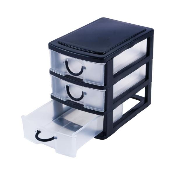 Small Black With Transparent Front 3 Drawer Storage - 13cm x 8.2cm x 11.7cm