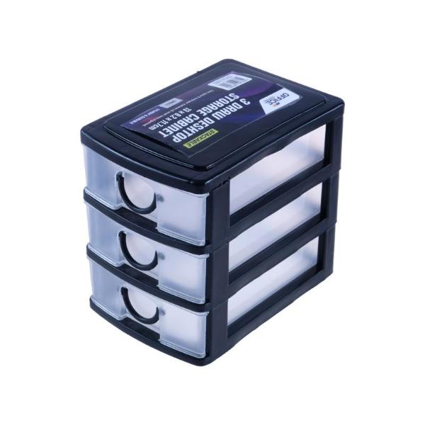 Small Black With Transparent Front 3 Drawer Storage - 13cm x 8.2cm x 11.7cm