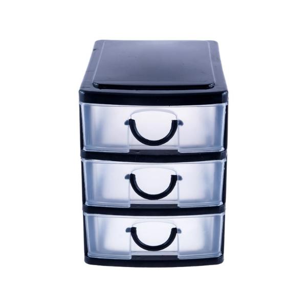 Small Black With Transparent Front 3 Drawer Storage - 13cm x 8.2cm x 11.7cm