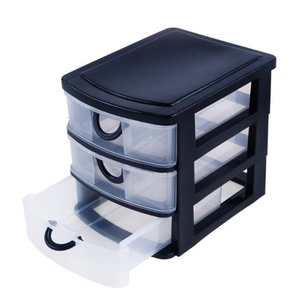 Medium Black With Transparent Front 3 Drawer Storage - 19cm x 14cm x 16cm