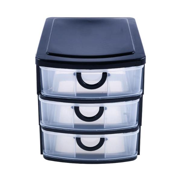 Medium Black With Transparent Front 3 Drawer Storage - 19cm x 14cm x 16cm