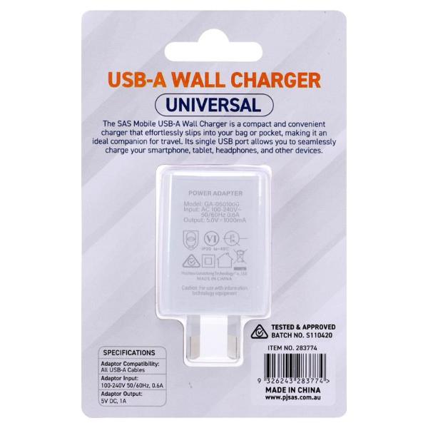 White 1 Port Usb A 1A Charger