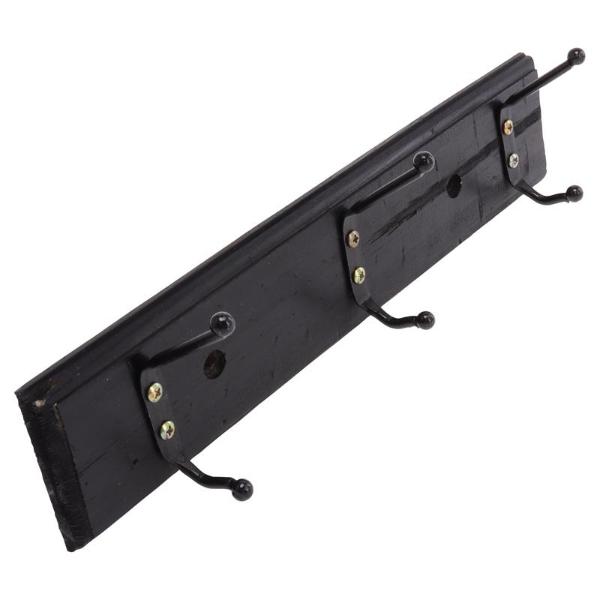 Black Woodboard With 3 Metal Hooks