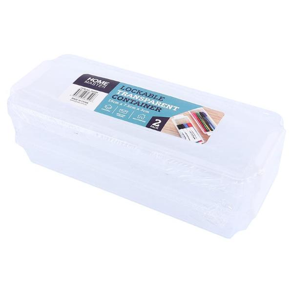 2 Pack Transparent Lockable Container - 19cm x 7.5cm x 3cm