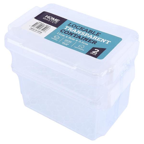 2 Pack Transparent Lockable Container - 11cm x 8cm x 3.5cm x 5.5cm