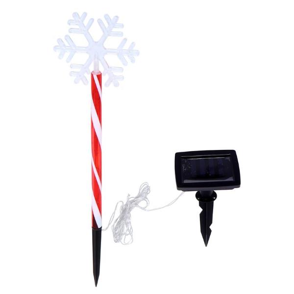 Warm White 2 Functions Snowflake With Candy Striped Pole 5 Led Solar Light Stake - 11.8cm x 10.4cm x 45cm