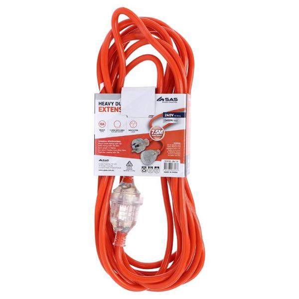 Orange Heavy Duty 10 Amp Extension Lead - 7.5m