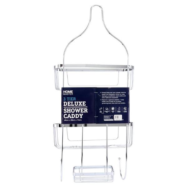 White 2 Tier Shower Caddy With Soap Holder - 60cm x 28cm x 13cm