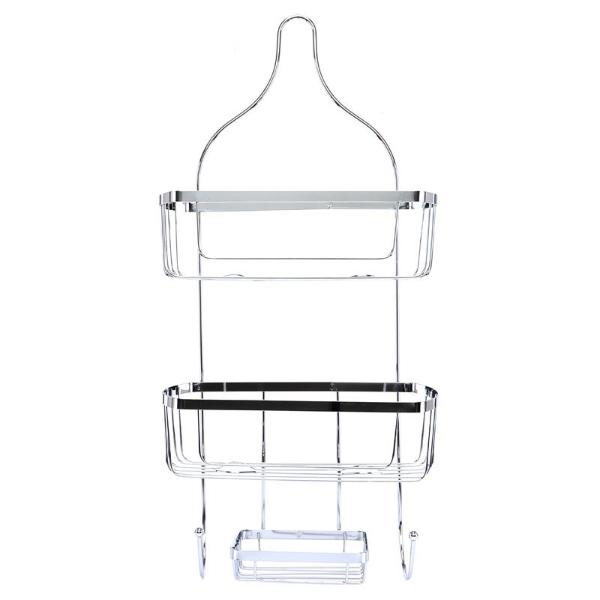 White 2 Tier Shower Caddy With Soap Holder - 60cm x 28cm x 13cm