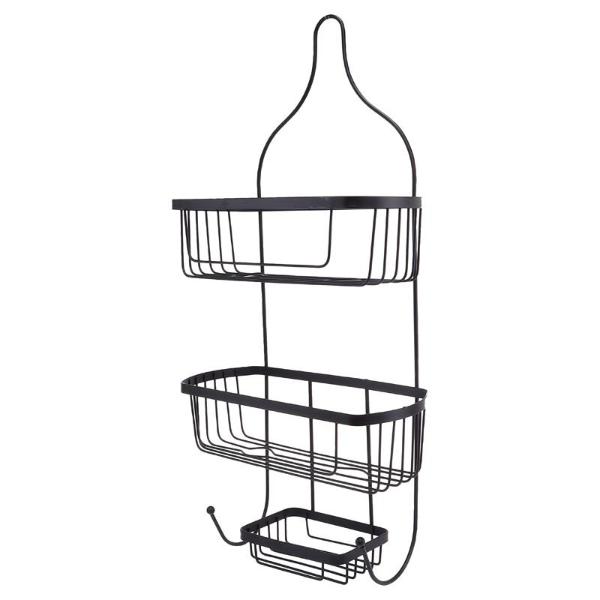 Black 2 Tier Shower Caddy With Soap Holder - 60cm x 28cm x 13cm