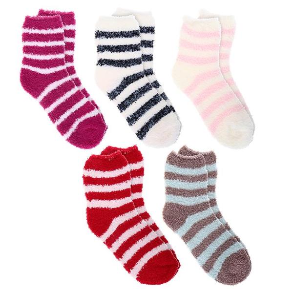 5 Pack Microfibre Womens Stripes Socks