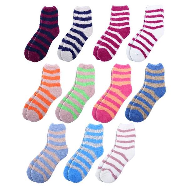 12 Pack Womens Stripes Microfibre Socks